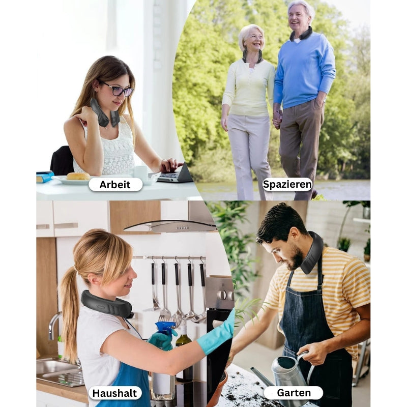 Tragbarer Nackenventilator für Arbeit, Haushalt, Garten und Spaziergänge.