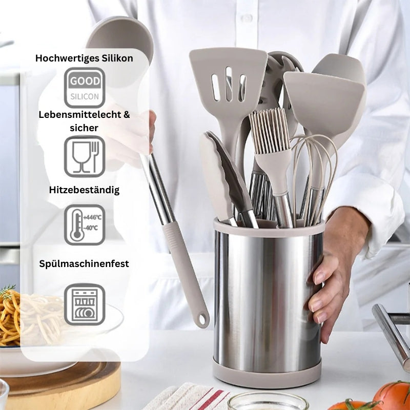 12-teiliges Silikon Küchenutensilien Set hitzebeständig lebensmittelecht und spülmaschinenfest