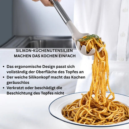 Silikon Spaghetti Greifer aus dem 12-teiligen Küchenutensilien Set in der Anwendung