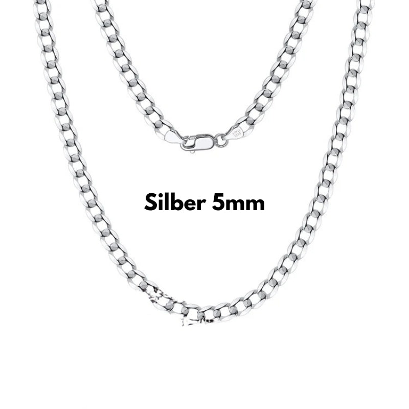 Massive Panzerkette aus 925 Sterling Silber, 5 mm breit, klassisches Schmuckdesign mit Karabinerverschluss