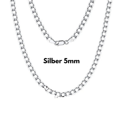 Massive Panzerkette aus 925 Sterling Silber, 5 mm breit, klassisches Schmuckdesign mit Karabinerverschluss