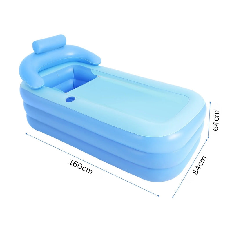 Aufblasbare Badewanne mit den Maßen 160 x 84 x 64 cm für komfortables Baden zu Hause oder im Freien.