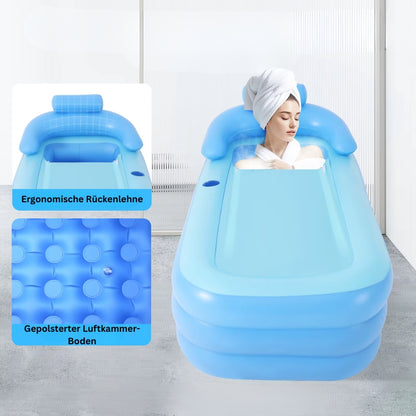 Aufblasbare Badewanne mit ergonomischer Rückenlehne und gepolstertem Luftkammer-Boden für hohen Komfort.