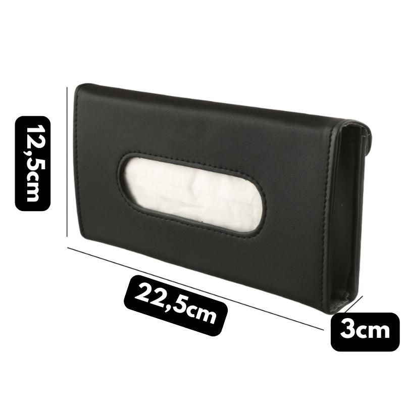 Maße der Auto Taschentuchbox für Sonnenblende – Länge 22,5 cm, Höhe 12,5 cm, Tiefe 3 cm