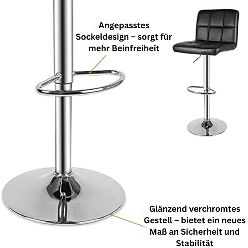 Detailansicht der verchromten Fußstütze und des Standfußes – sorgt für Stabilität und Beinfreiheit.
