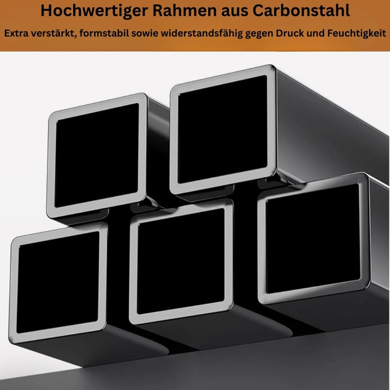 Detailansicht des verstärkten Rahmens aus Carbonstahl mit hoher Stabilität und Belastbarkeit.