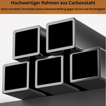 Detailansicht des verstärkten Rahmens aus Carbonstahl mit hoher Stabilität und Belastbarkeit.