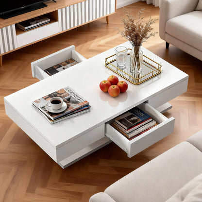 Große Schublade des Couchtisches mit Stauraum für Bücher, Magazine und Alltagsgegenstände.