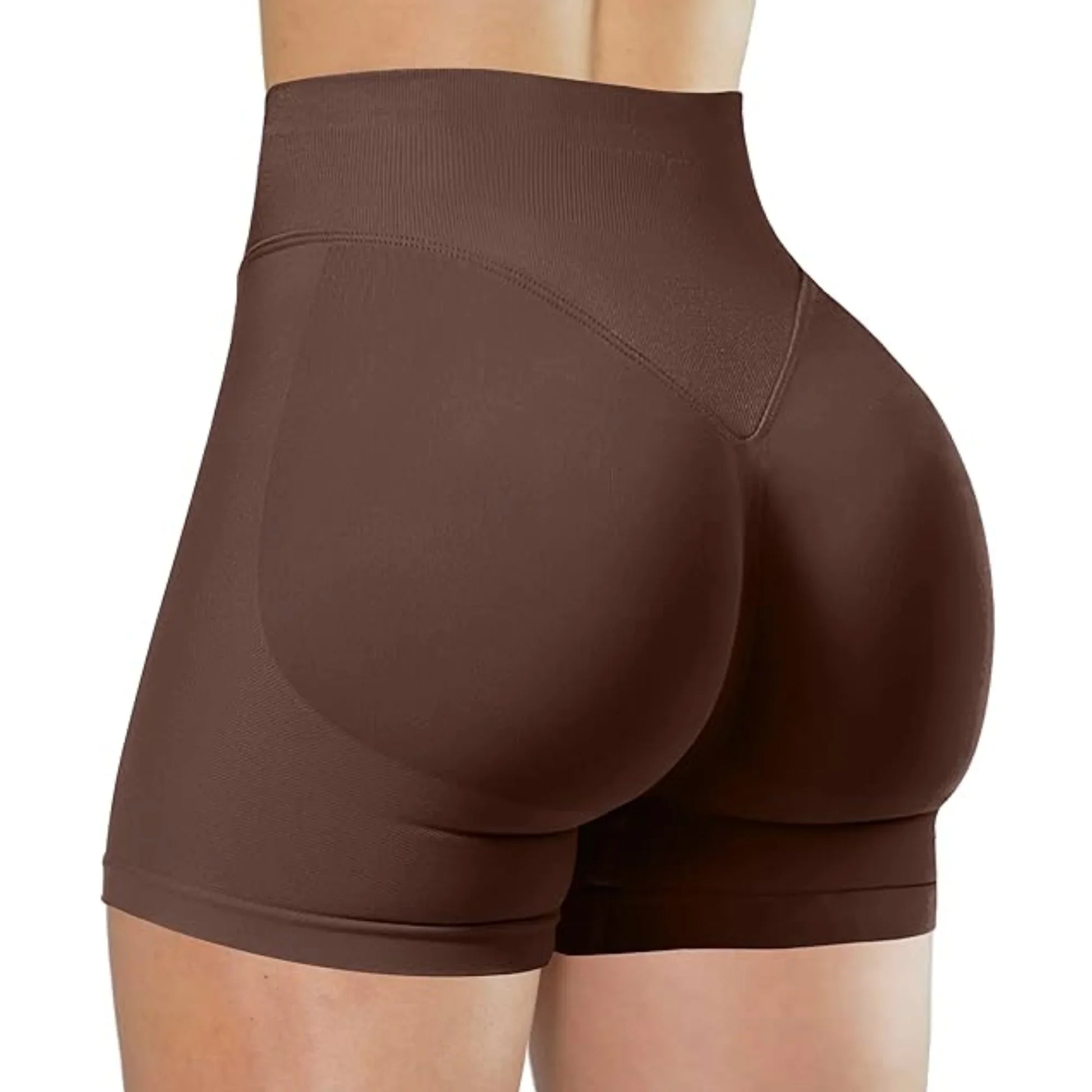 Damen High-Waist Yoga Shorts in Braun – elastische und figurbetonte Fitness Shorts für Training, Laufen und Workout.