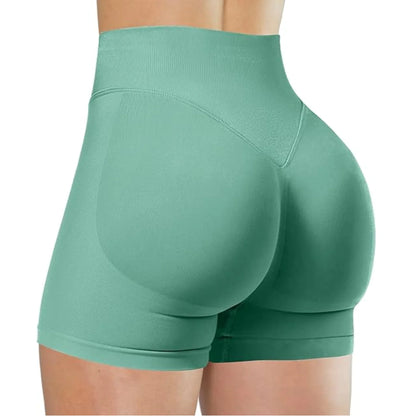 Damen High-Waist Yoga Shorts in Dunkelgrün – elastische und figurbetonte Fitness Shorts für Training, Laufen und Workout.