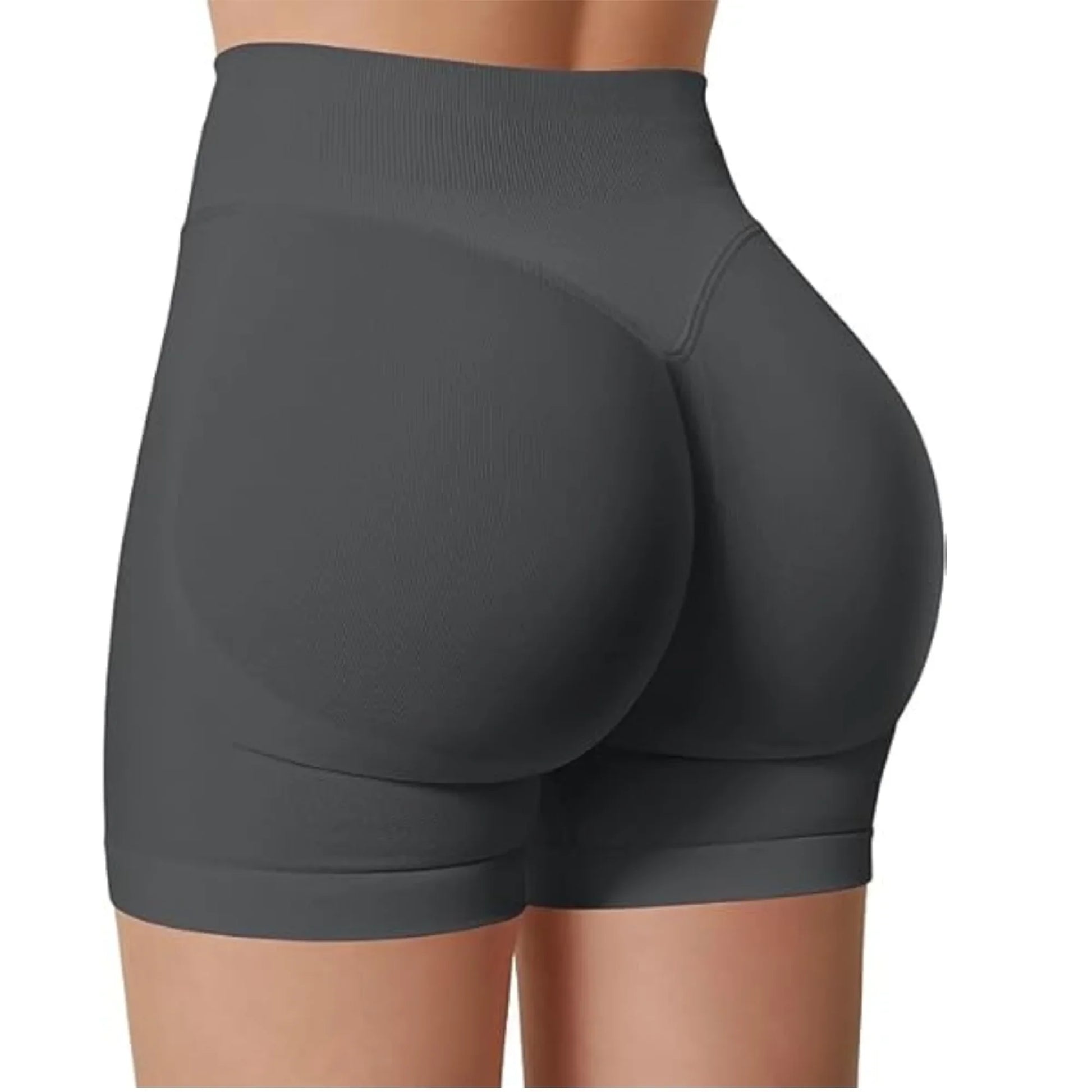 Damen High-Waist Yoga Shorts in Dunkelgrau – elastische und figurbetonte Fitness Shorts für Training, Laufen und Workout.