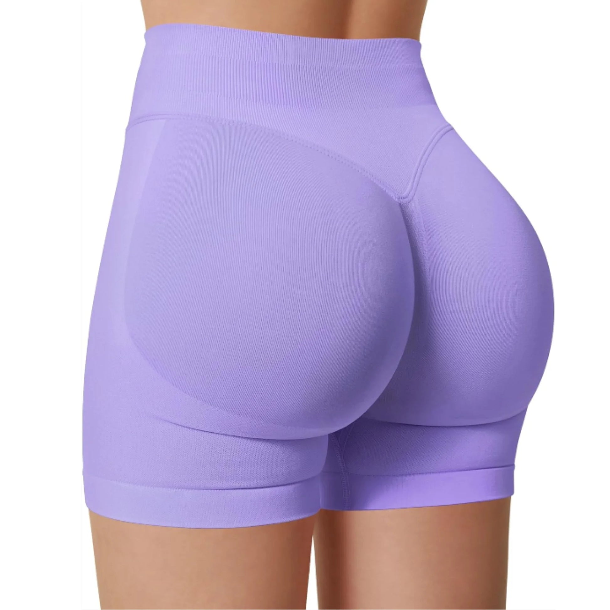 Damen High-Waist Yoga Shorts in Flieder – elastische und figurbetonte Fitness Shorts für Training, Laufen und Workout.
