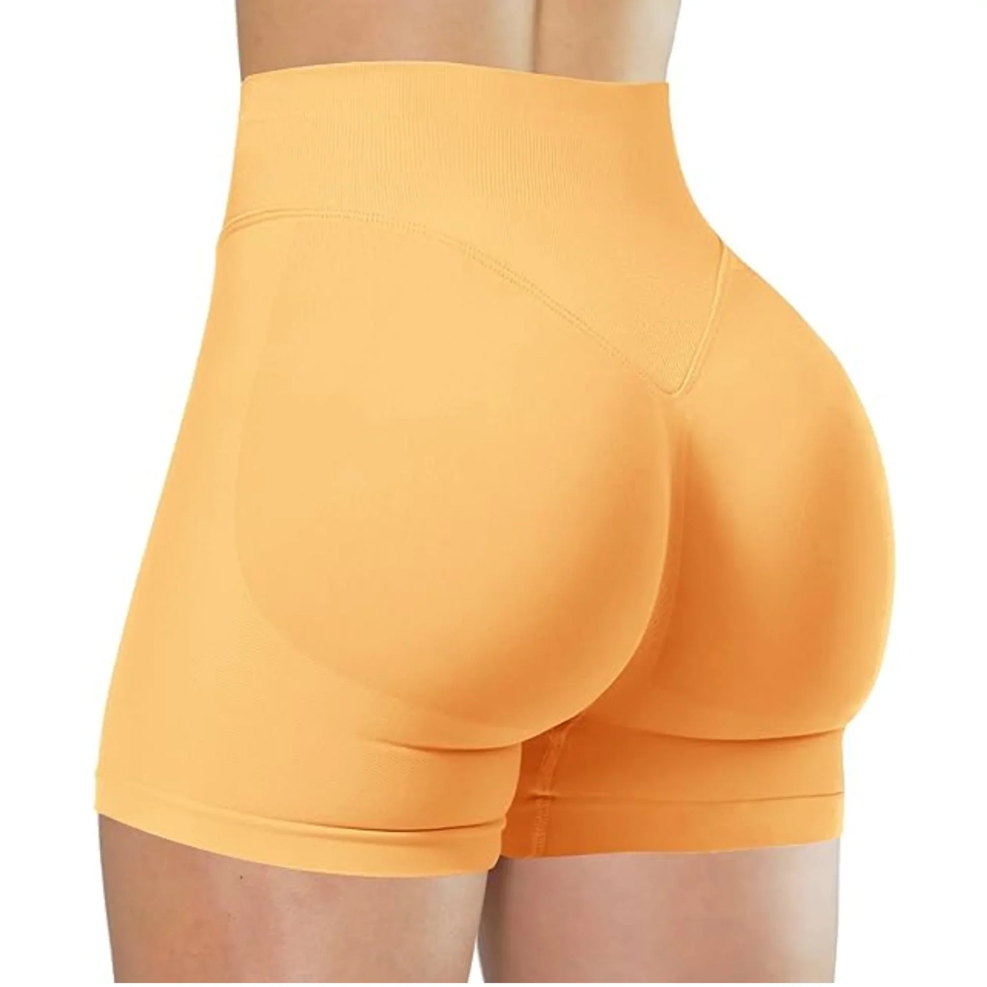 Damen High-Waist Yoga Shorts in Gelb – elastische und figurbetonte Fitness Shorts für Training, Laufen und Workout.