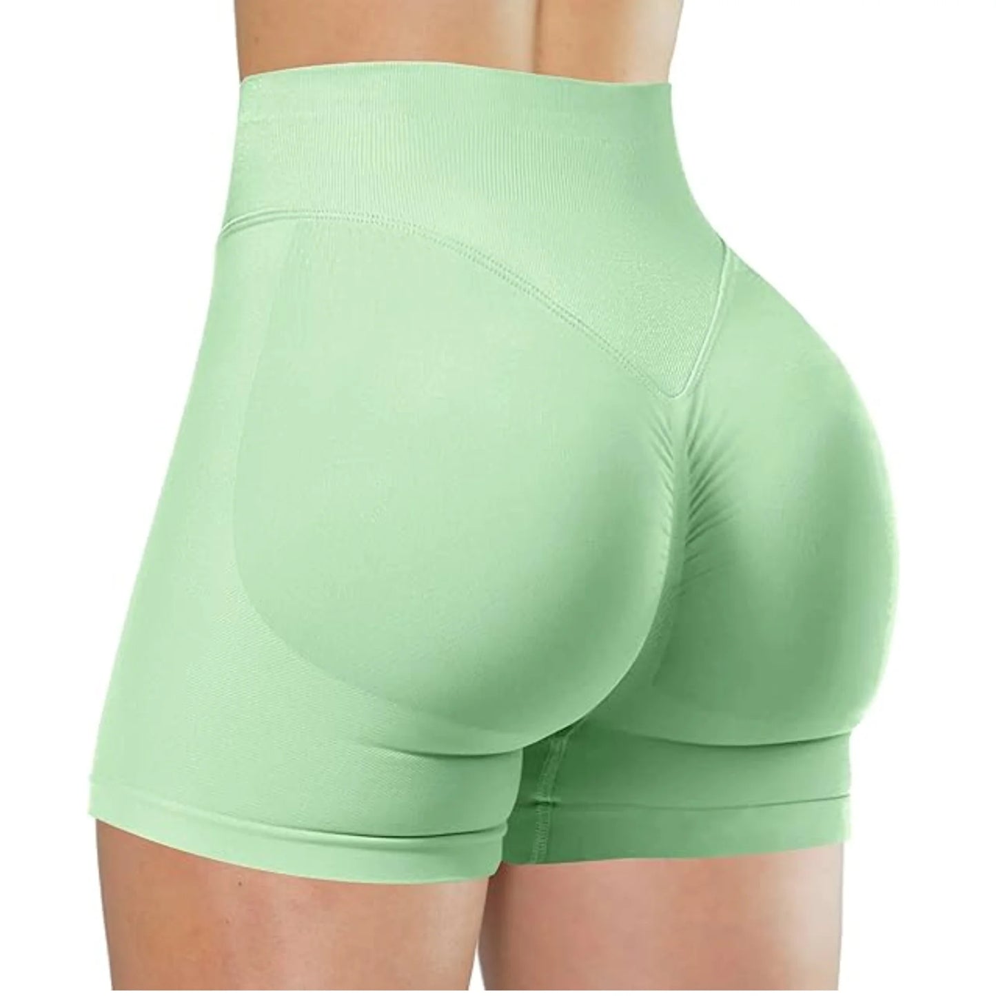 Damen High-Waist Yoga Shorts in Hellgrün – elastische und figurbetonte Fitness Shorts für Training, Laufen und Workout.