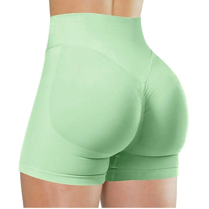 Damen High-Waist Yoga Shorts in Hellgrün – elastische und figurbetonte Fitness Shorts für Training, Laufen und Workout.
