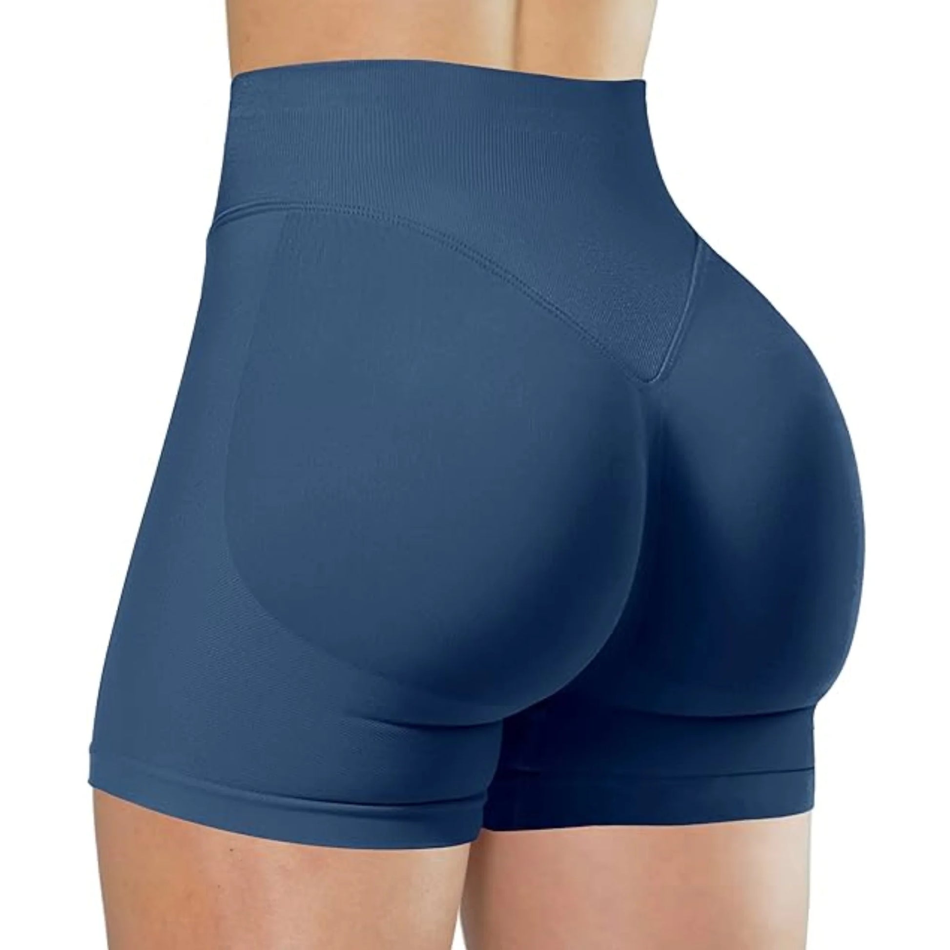 Damen High-Waist Yoga Shorts in Marineblau – elastische und figurbetonte Fitness Shorts für Training, Laufen und Workout.