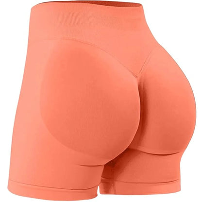 Damen High-Waist Yoga Shorts in Orange – elastische und figurbetonte Fitness Shorts für Training, Laufen und Workout.