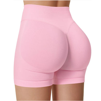 Damen High-Waist Yoga Shorts in Rosa – elastische und figurbetonte Fitness Shorts für Training, Laufen und Workout.