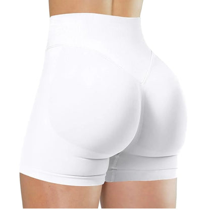 Damen High-Waist Yoga Shorts in Weiß – elastische und figurbetonte Fitness Shorts für Training, Laufen und Workout.
