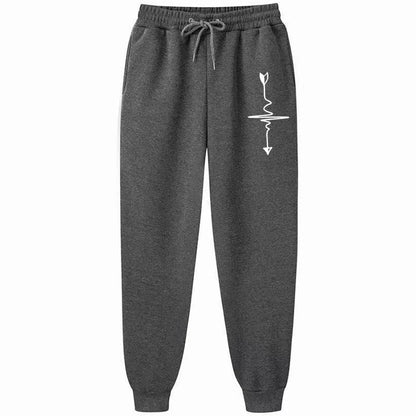 Dunkelgraue Damen Jogginghose mit Herz-Pfeil-Print, bequem geschnitten