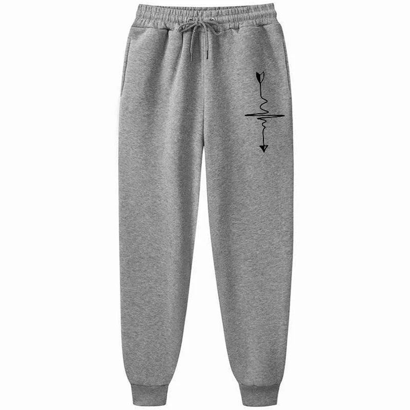 Graue Damen Jogginghose mit Herz-Pfeil-Print auf dem Oberschenkel