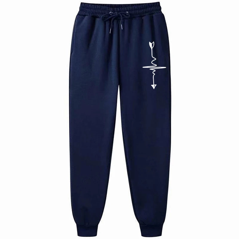 Navyblaue Damen Jogginghose mit Herz-Pfeil-Print, sportlicher Look