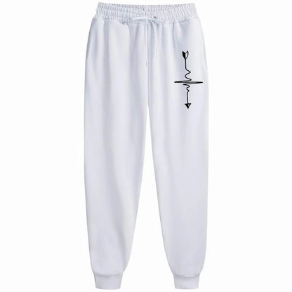 Weiße Damen Jogginghose mit Herz-Pfeil-Print, lockere Passform