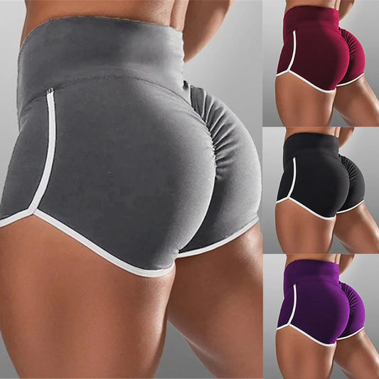 Graue Damen Sport Shorts mit Scrunch Butt Effekt in Rückansicht.