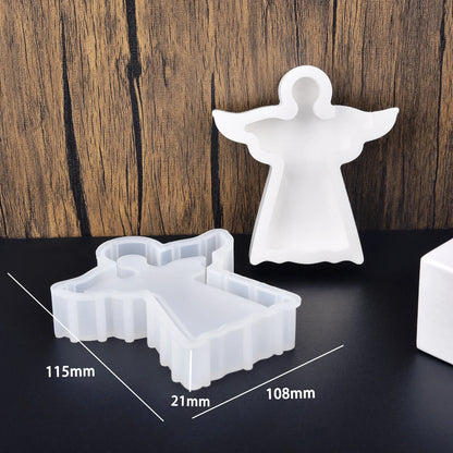 Silikonform Engel Rückansicht mit Maßangaben und Tiefe 21 mm