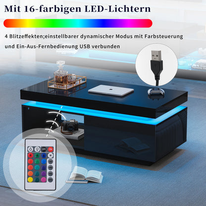 Couchtisch mit integrierter LED-Beleuchtung inklusive Fernbedienung und Farbwechsel-Funktion.