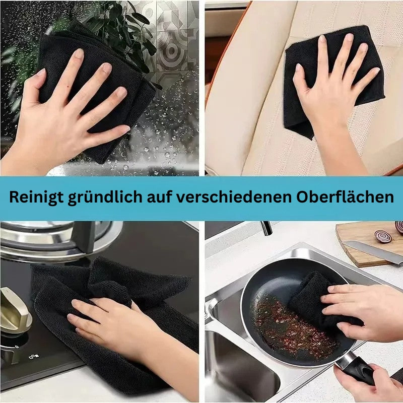 Mikrofaser Handtuch bei der Reinigung von Glas, Auto, Küche und Pfanne
