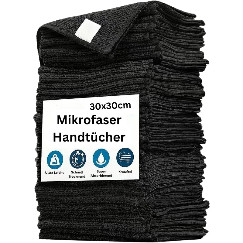 Schwarze Mikrofaser Handtücher 30x30 cm – ultra leicht, schnell trocknend und saugfähig