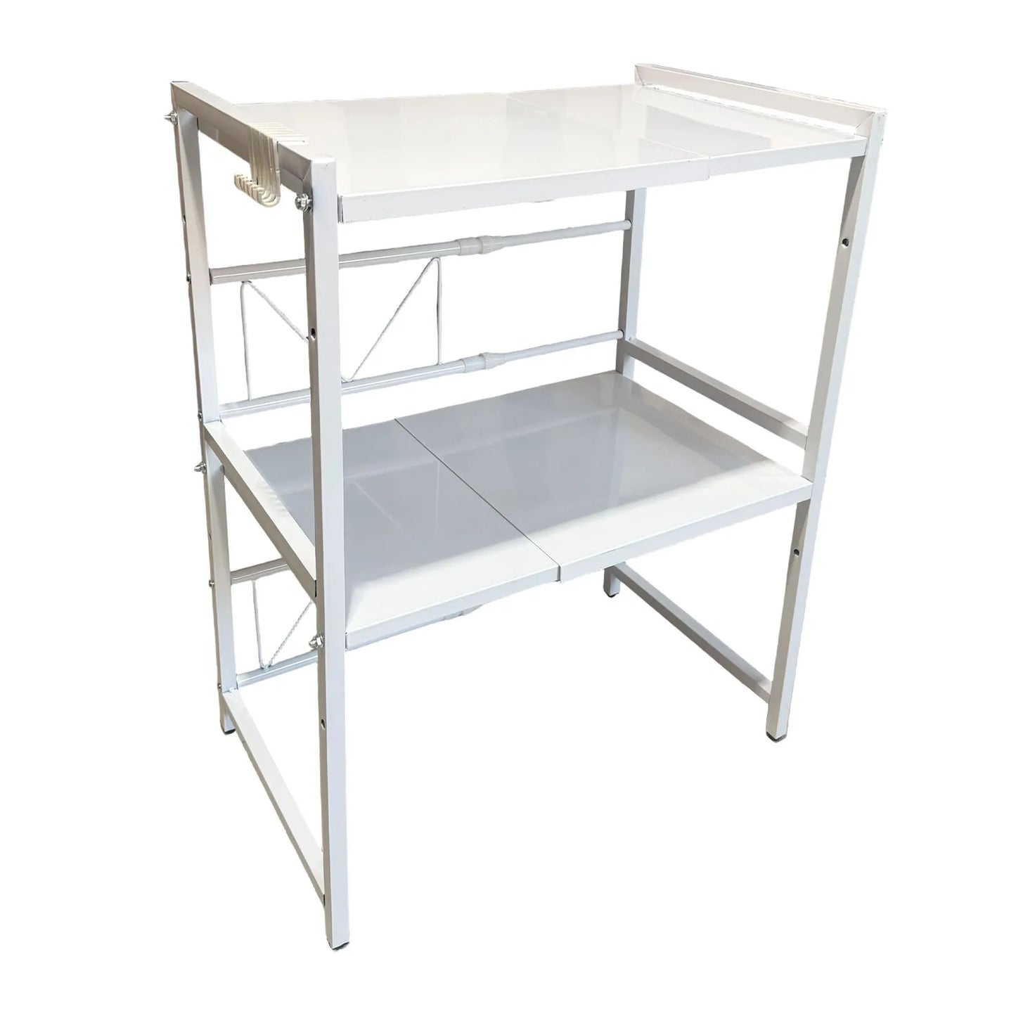 Weißes verstellbares Mikrowellenregal als freistehende Produktansicht.