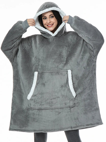 Oversized Hoodie Damen Grau aus weichem Fleece mit Kapuze