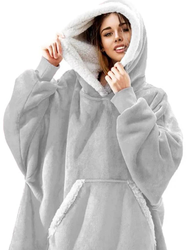 Oversized Hoodie Damen Hellgrau kuschelig mit Kapuze