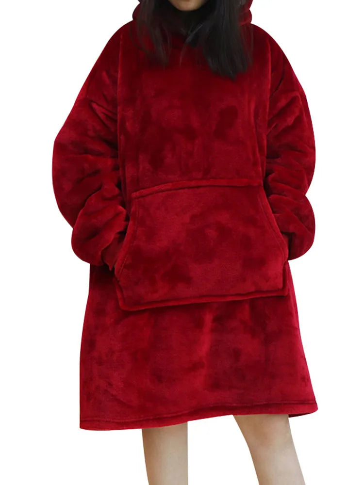 Oversized Hoodie in Rot – warmer und flauschiger Fleece Kapuzenpullover
