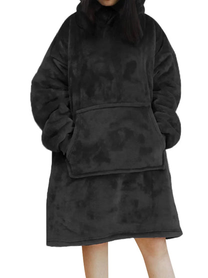 Oversized Hoodie in Schwarz – gemütlicher Fleece Pullover mit großer Tasche