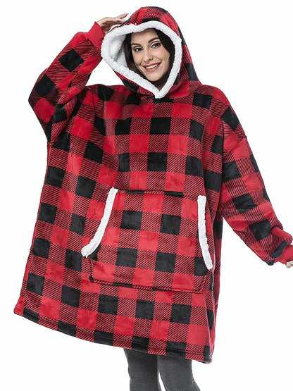 Oversized Hoodie im rot-schwarzen Karo Design – warmer Kapuzenpullover