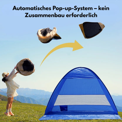 Pop-up Strandzelt mit automatischem Aufklappsystem ohne Zusammenbau.