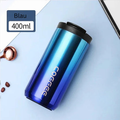 Blauer 400-ml-Edelstahl-Thermobecher mit Farbverlauf und auslaufsicherem Deckel