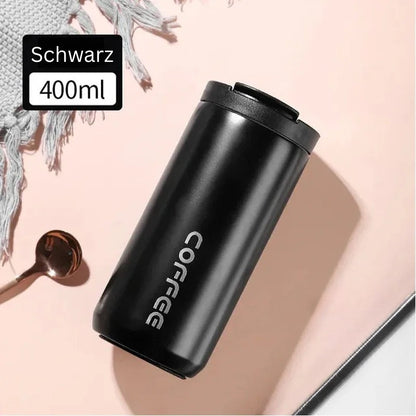 Schwarzer Edelstahl-Thermobecher 400 ml, auslaufsicher und tragbar