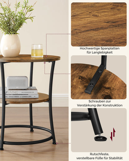 Maßgrafik des runden Beistelltischs mit 55 cm Höhe und Belastbarkeit bis 30 kg.