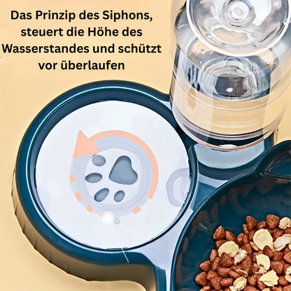 Katzenschale mit Siphon-Prinzip, reguliert den Wasserstand und verhindert Überlaufen