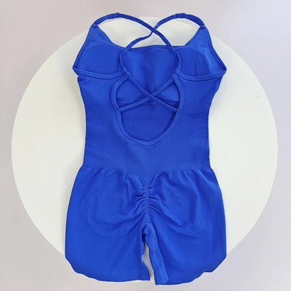 Nahtloser Yoga-Overall in Royalblau mit elastischem Stoff und Raffung.